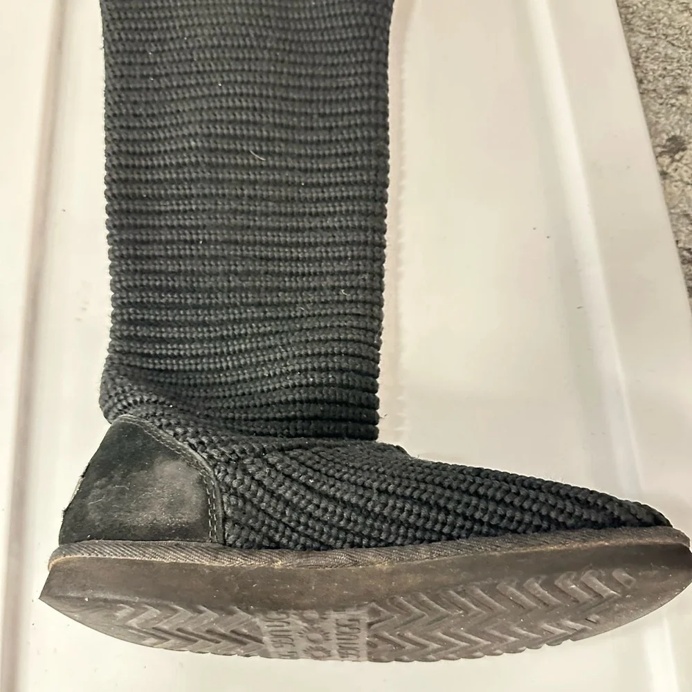 UGG Over the knee twisted black cable knit button detail fold over gorpcore boot